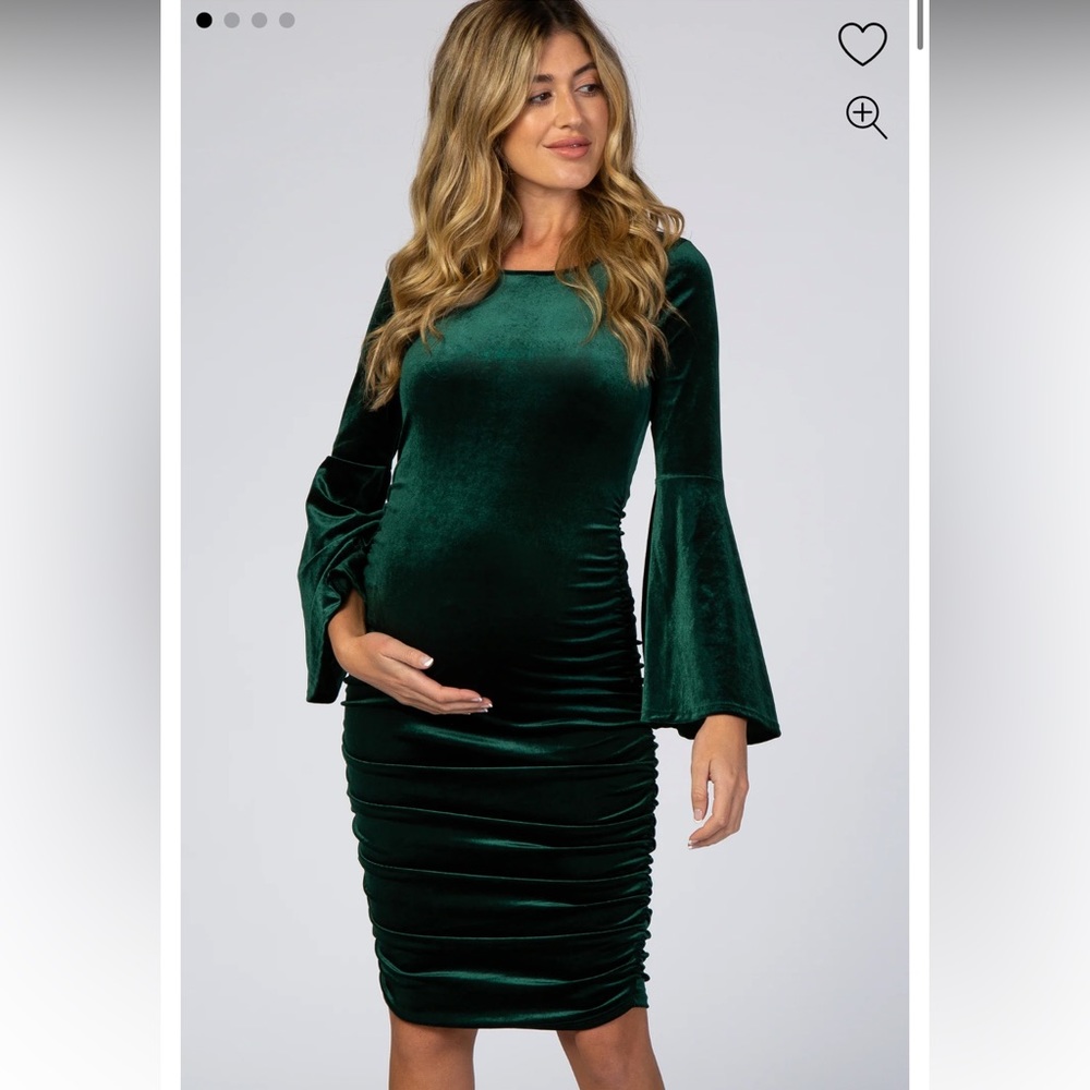 Pink Blush Forest Green Velvet Maternity Dress Gem